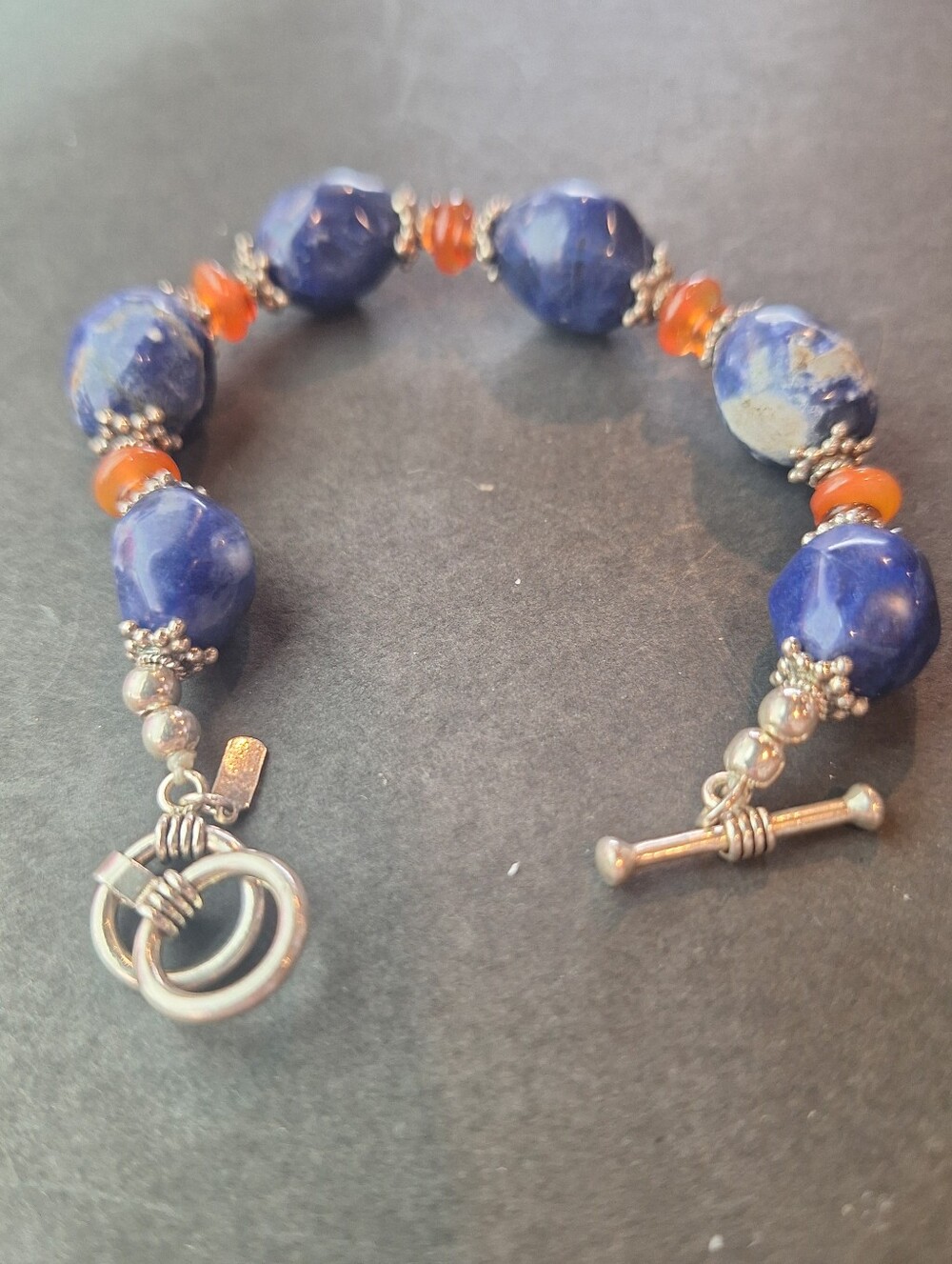 Blue and Orange Gemstone Beaded Bracelet - Women Jewelry